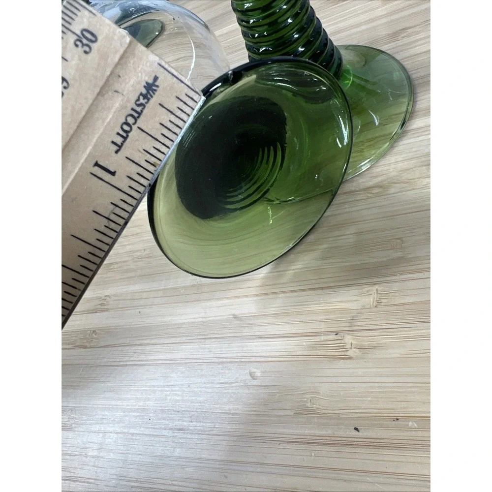 Vintage Beehive Stem Etched Wine Goblets Green Stem‎ Mixed Set of 14
